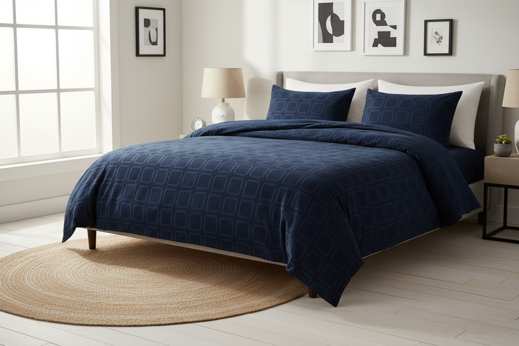 Duvet Cover King Size - Navy Blue Geometric Full View