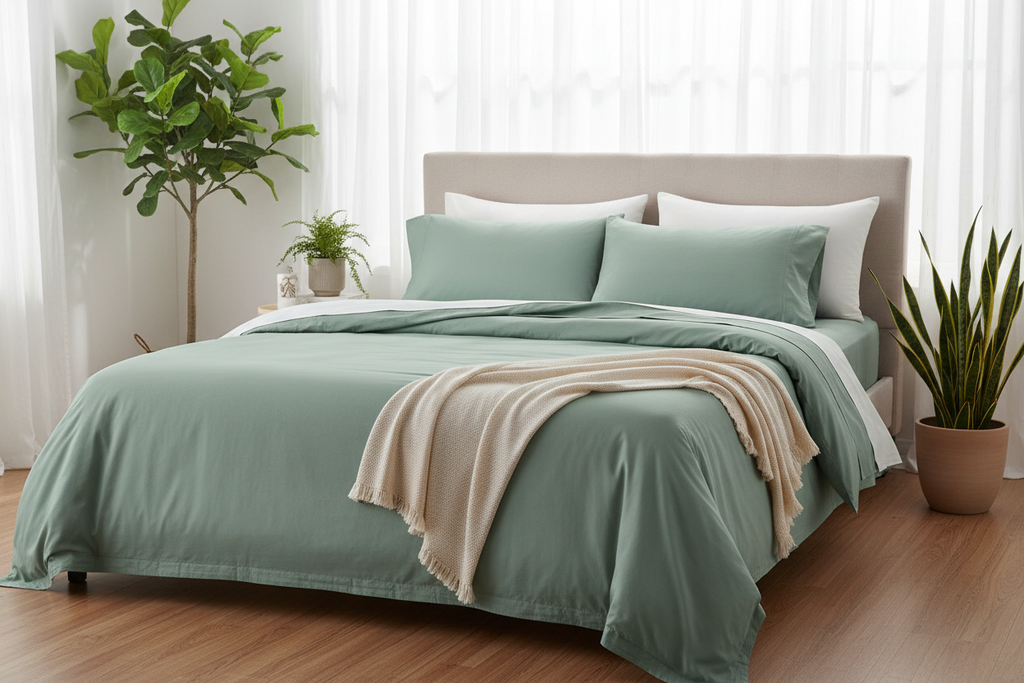 Bed Sheet King Size - Sage Green Full View